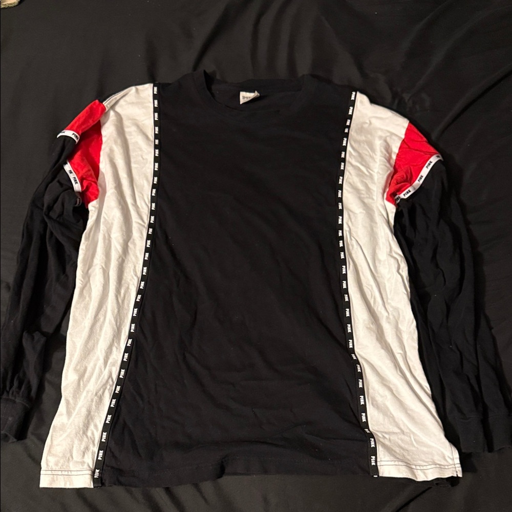PINK Victoria's Secret Black and White Long Sleeve with Red Accents